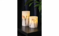 LED-Echtwachs-Kerzen 2er-Set, weiß mit Blumen