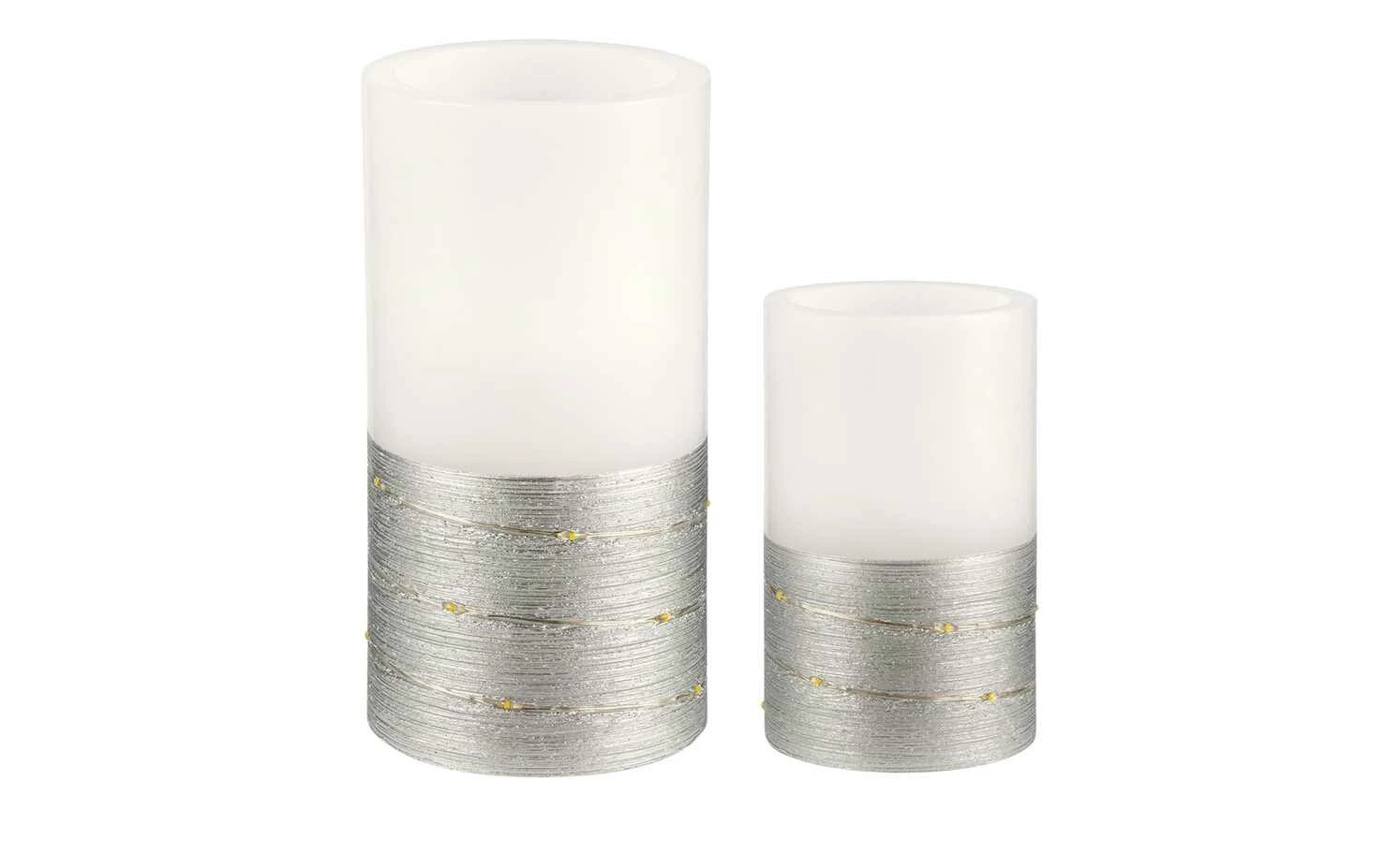 LED-Echtwachs-Kerzen 2er-Set, weiß/silberfarben – Bild 2
