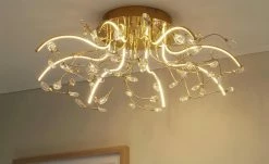 B-Leuchten LED-Deckenleuchte, messing poliert mit Glasblättern | Messing glänzend