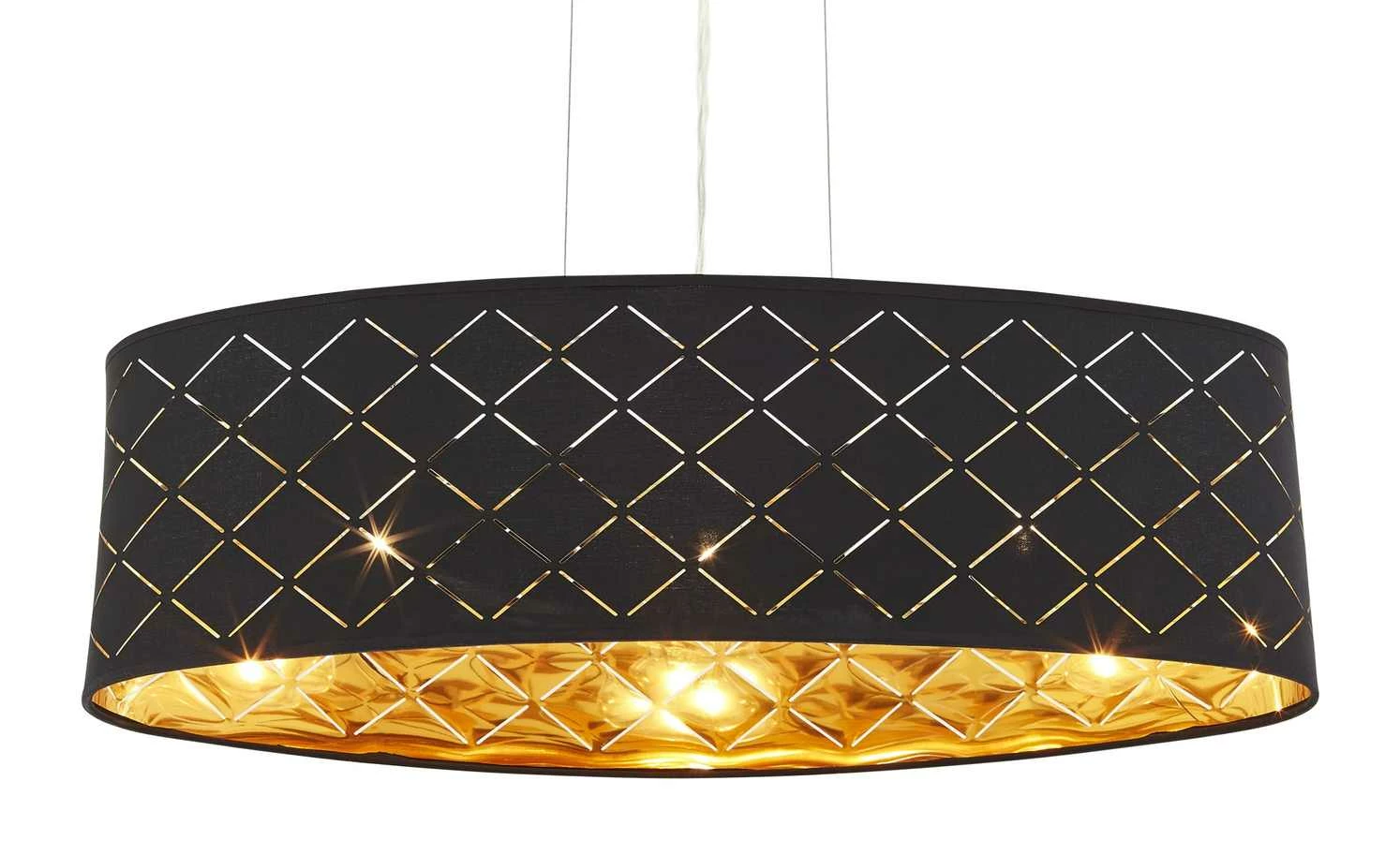 Stoffpendelleuchte, 3-flammig, Schirm schwarz/goldfarben – Bild 8