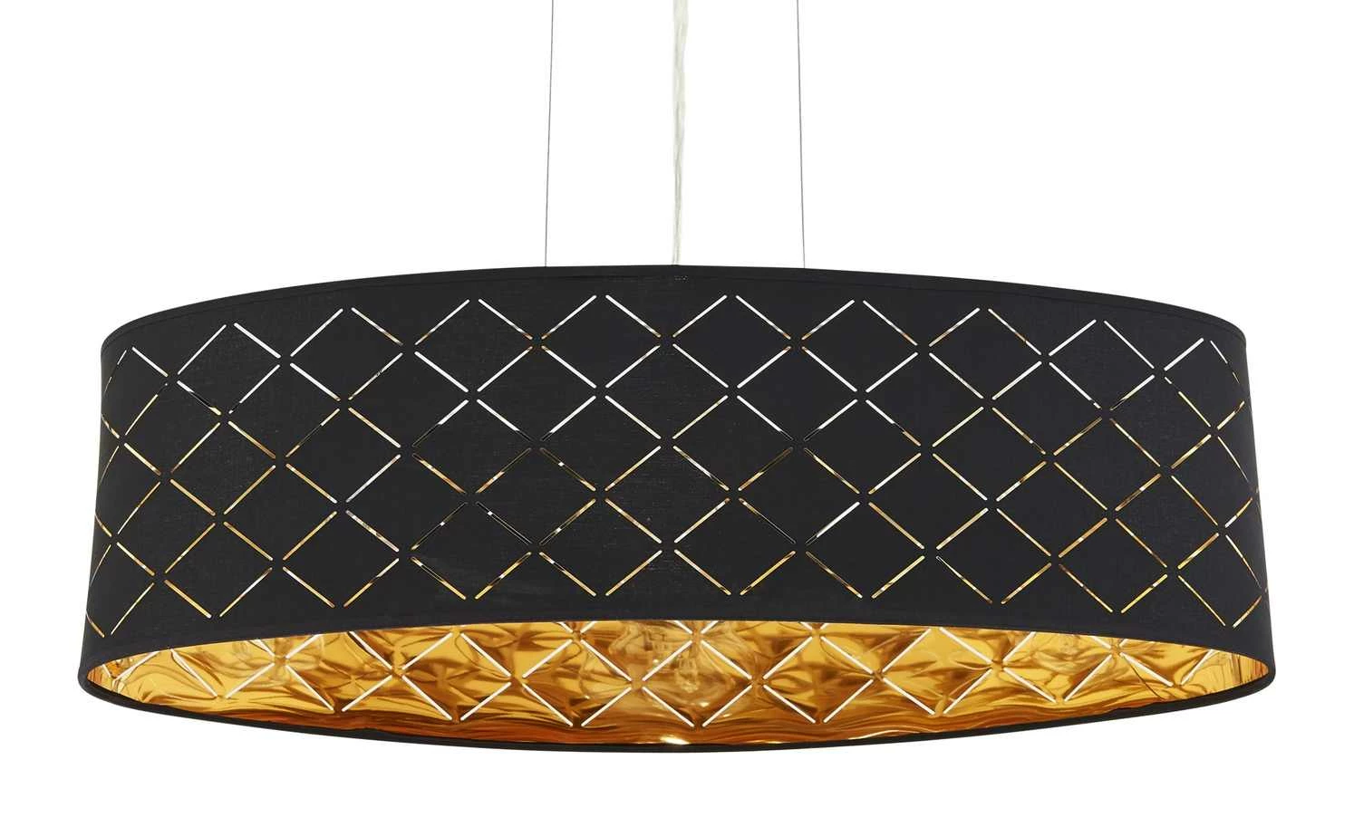 Stoffpendelleuchte, 3-flammig, Schirm schwarz/goldfarben – Bild 2