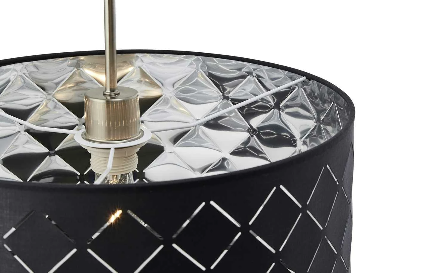 Stoffpendelleuchte, 1-flammig, Schirm grau/silber – Bild 4