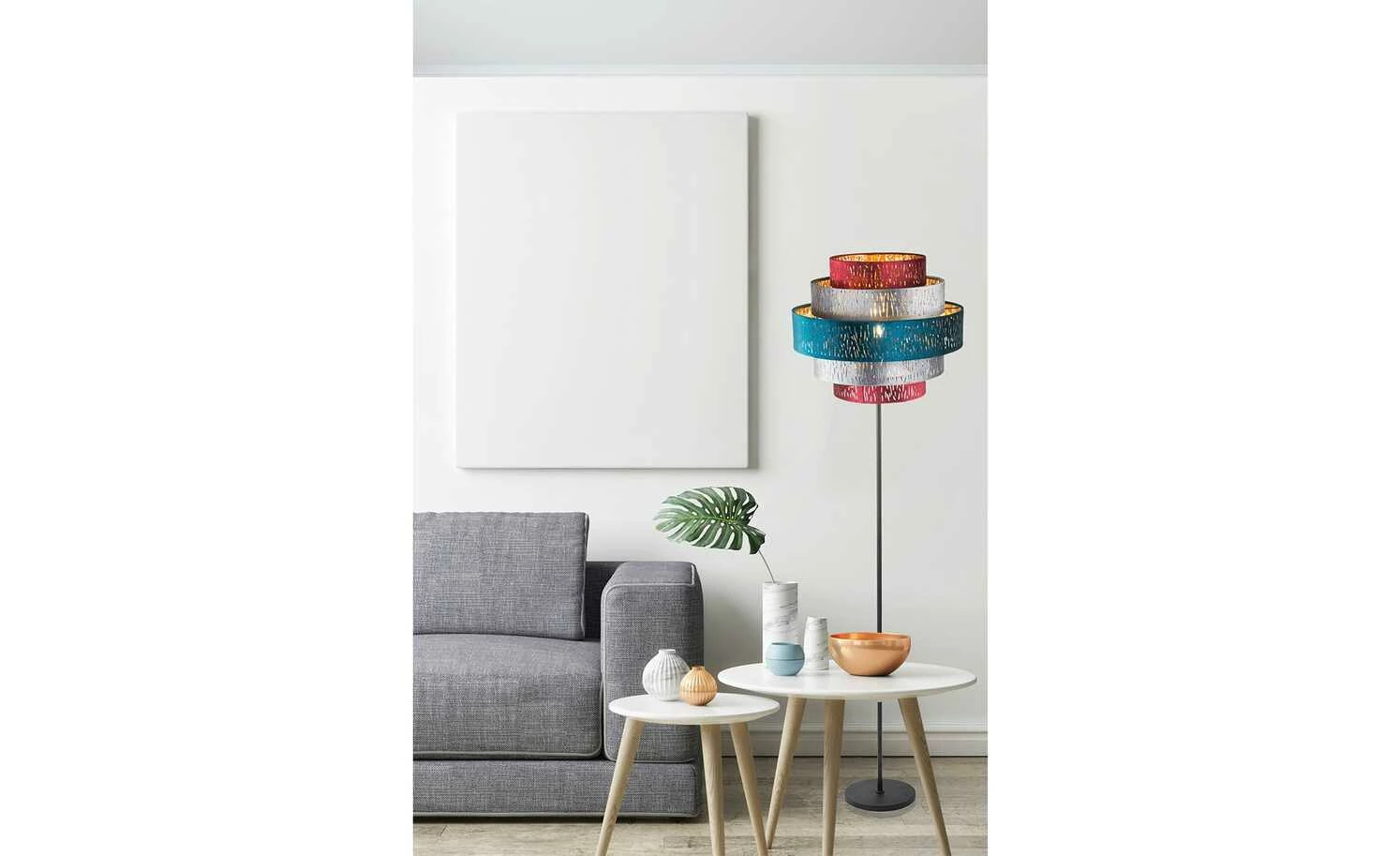 Stehleuchte, 1-flammig, Samtschirm multicolour