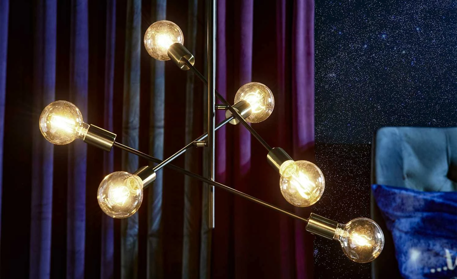 Wofi Pendelleuchte, 6-flammig, schwarz / goldfarben – Bild 4