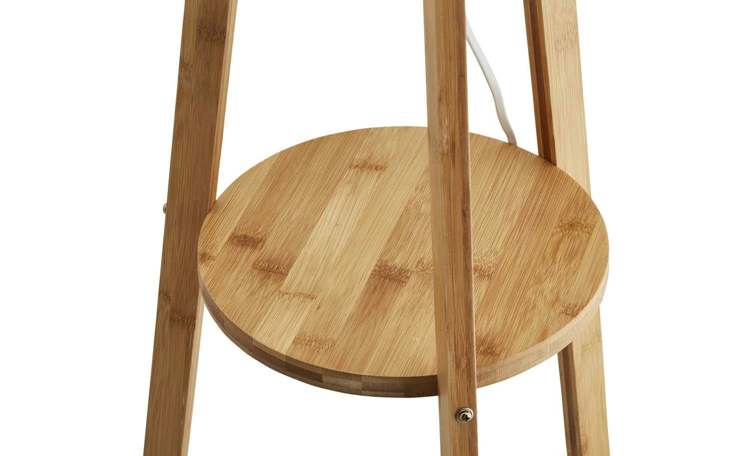 HOME STORY Holz-Stehleuchte, mit Stoffschirm und Ablage – Bild 4