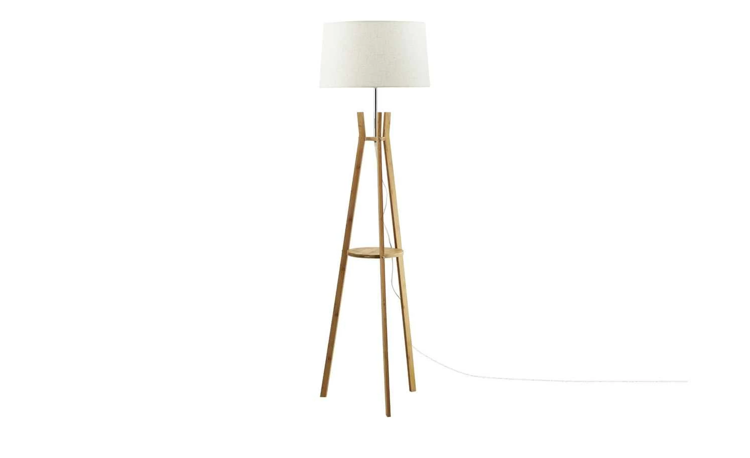 HOME STORY Holz-Stehleuchte, mit Stoffschirm und Ablage – Bild 3