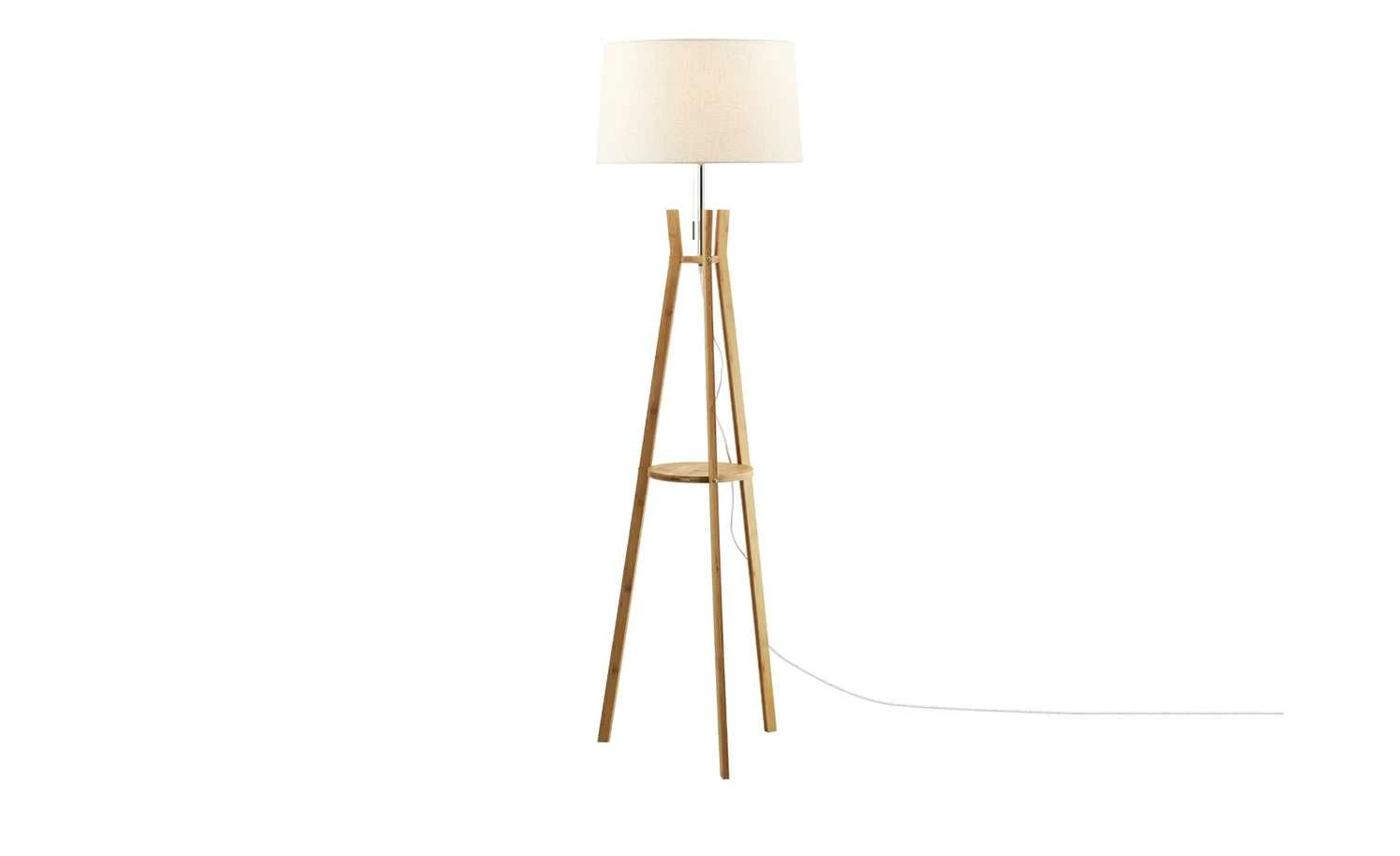 HOME STORY Holz-Stehleuchte, mit Stoffschirm und Ablage – Bild 7