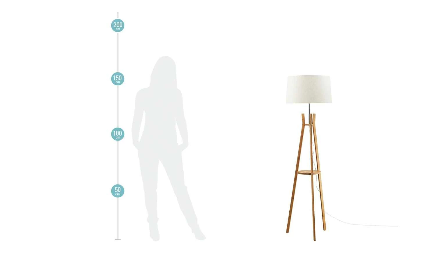 HOME STORY Holz-Stehleuchte, mit Stoffschirm und Ablage – Bild 8
