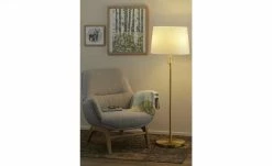 Trio Stehleuchte, 3-flammig, Messing-matt, Stoffschirm weiß | Goldfarben