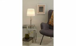 Trio Tischleuchte, 1-flammig, Nickel-matt, Stoffschirm weiß