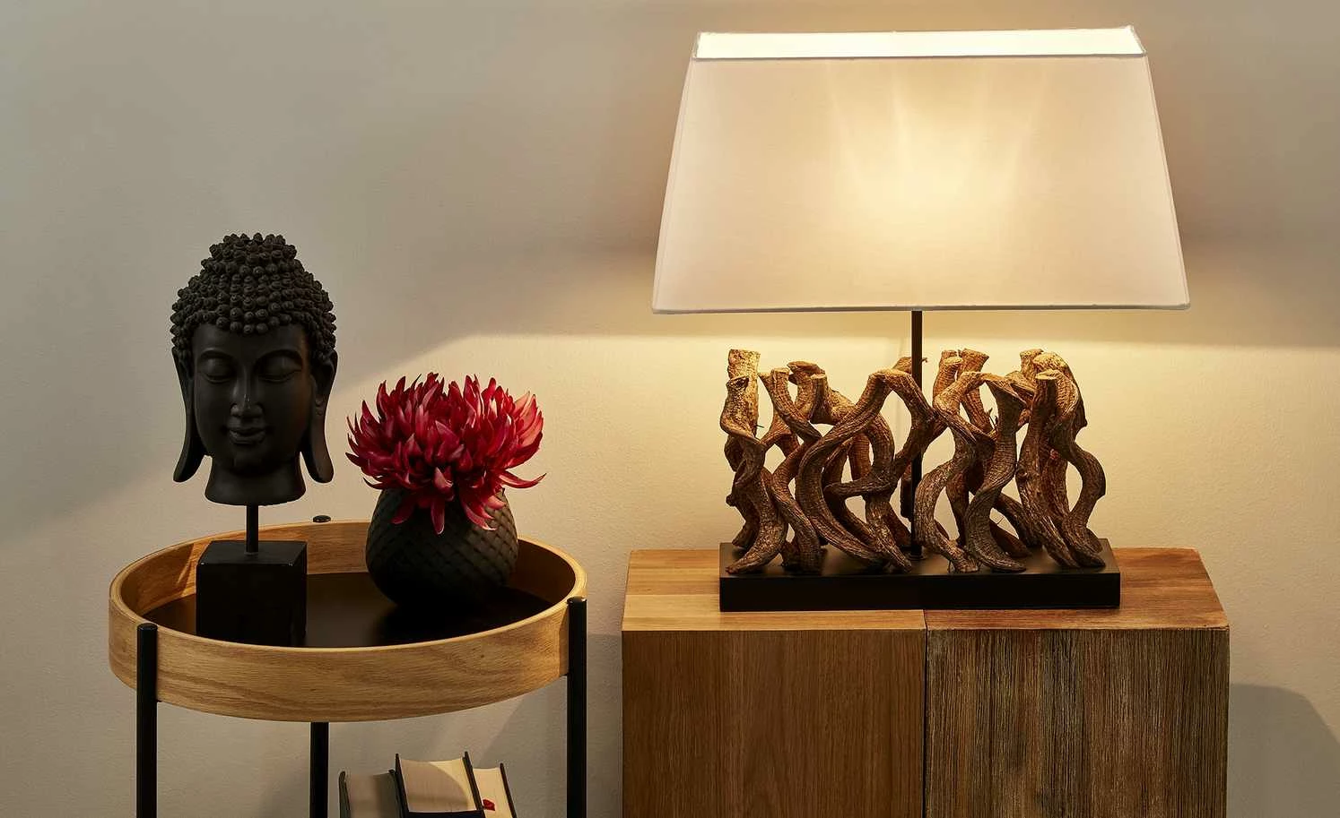 HOME STORY Tischleuchte, 1-flammig mit Holzdekor