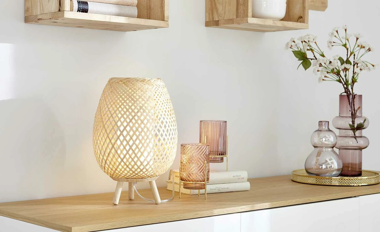 HOME STORY Tischleuchte, 1-flammig, Bambusoptik – Bild 3