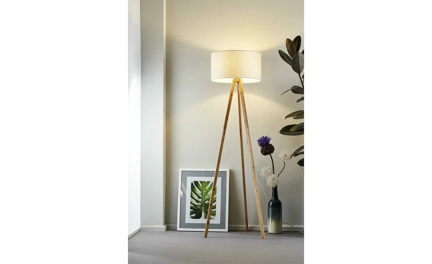 KHG Stehleuchte, 1-flammig, Dreibein mit Stoffschirm – Bild 3