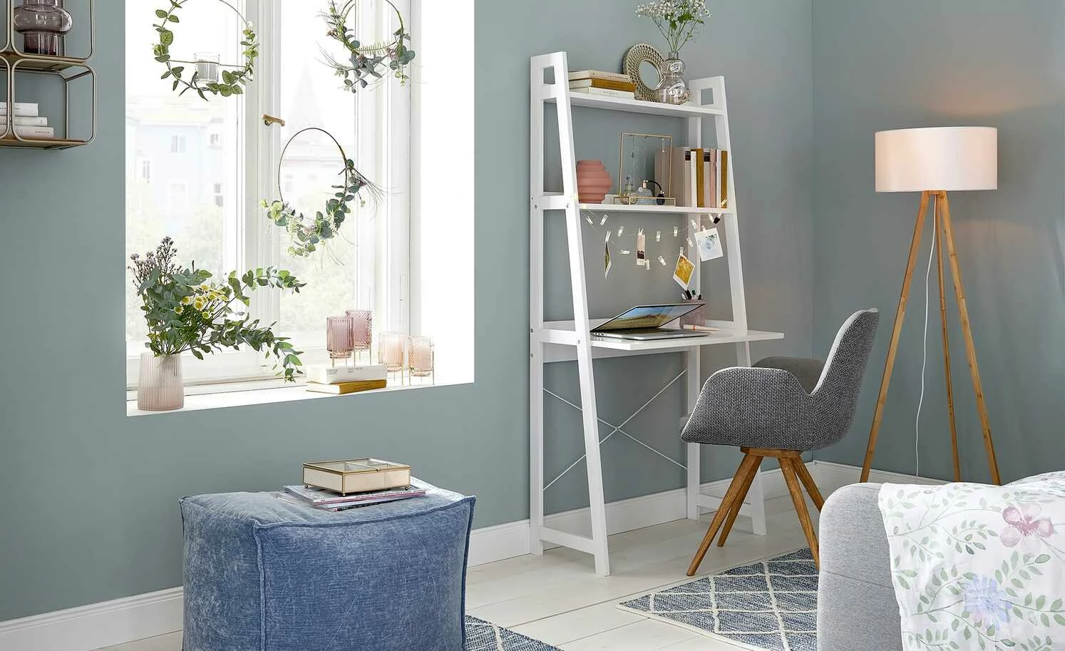 KHG Stehleuchte, 1-flammig, Dreibein mit Stoffschirm – Bild 2