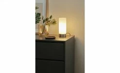 KHG Tischleuchte, 1-flammig, Zylinderform Glas weiß | Nickel