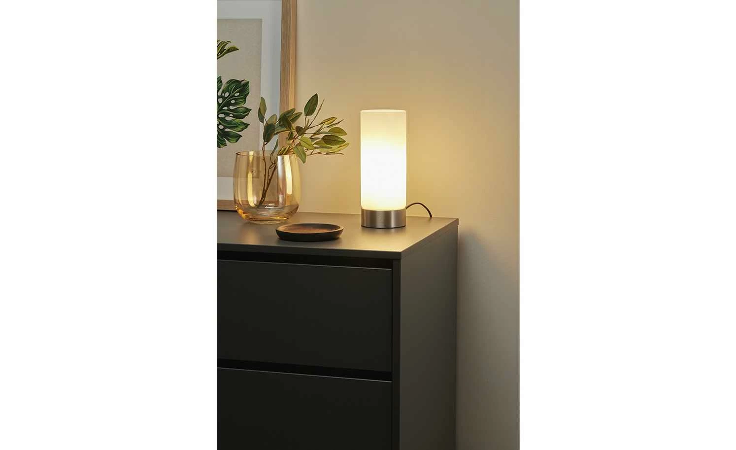 KHG Tischleuchte, 1-flammig, Zylinderform Glas weiß | Nickel