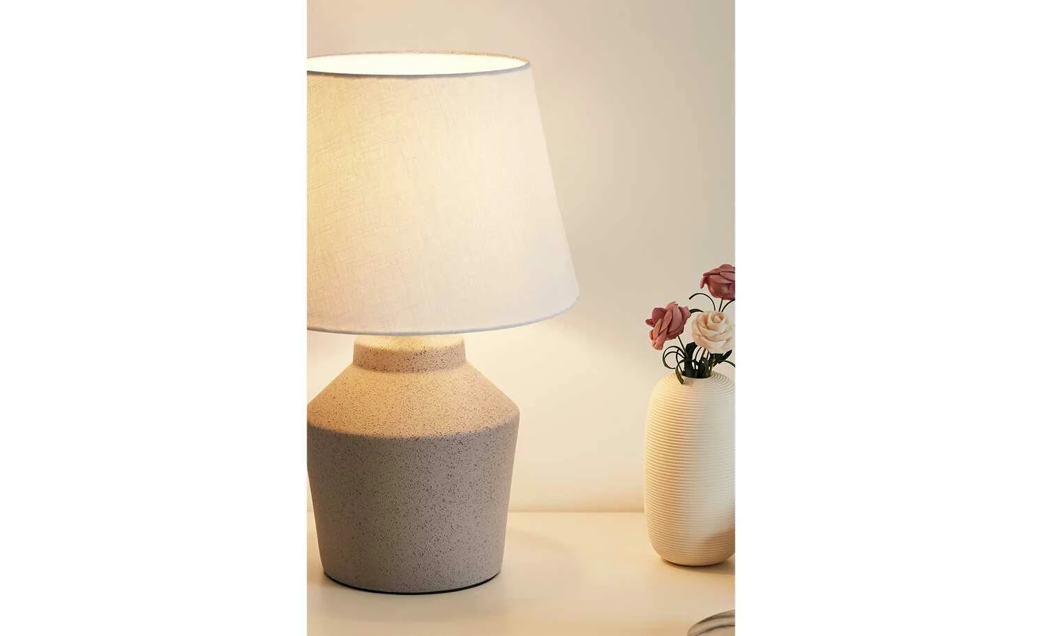 Keramik-Tischleuchte, 1-flammig, hellgrau