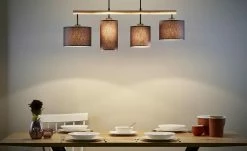 Pendelleuchte, 4-flammig, Stoffschirme grau