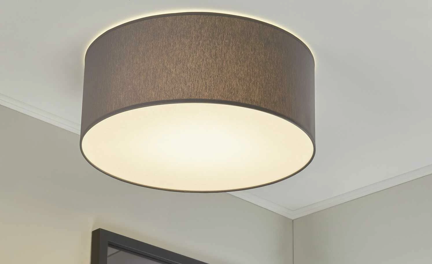 LED-Deckenleuchte, 1-flammig, Stoff grau