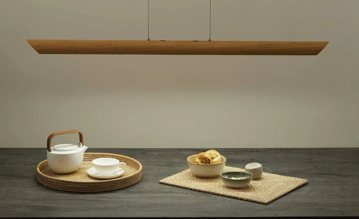 LED-Pendelleuchte, 1-flammig, Eiche natur