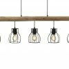 Pendelleuchte, 5-flammig, Holz/ Metall Körbe