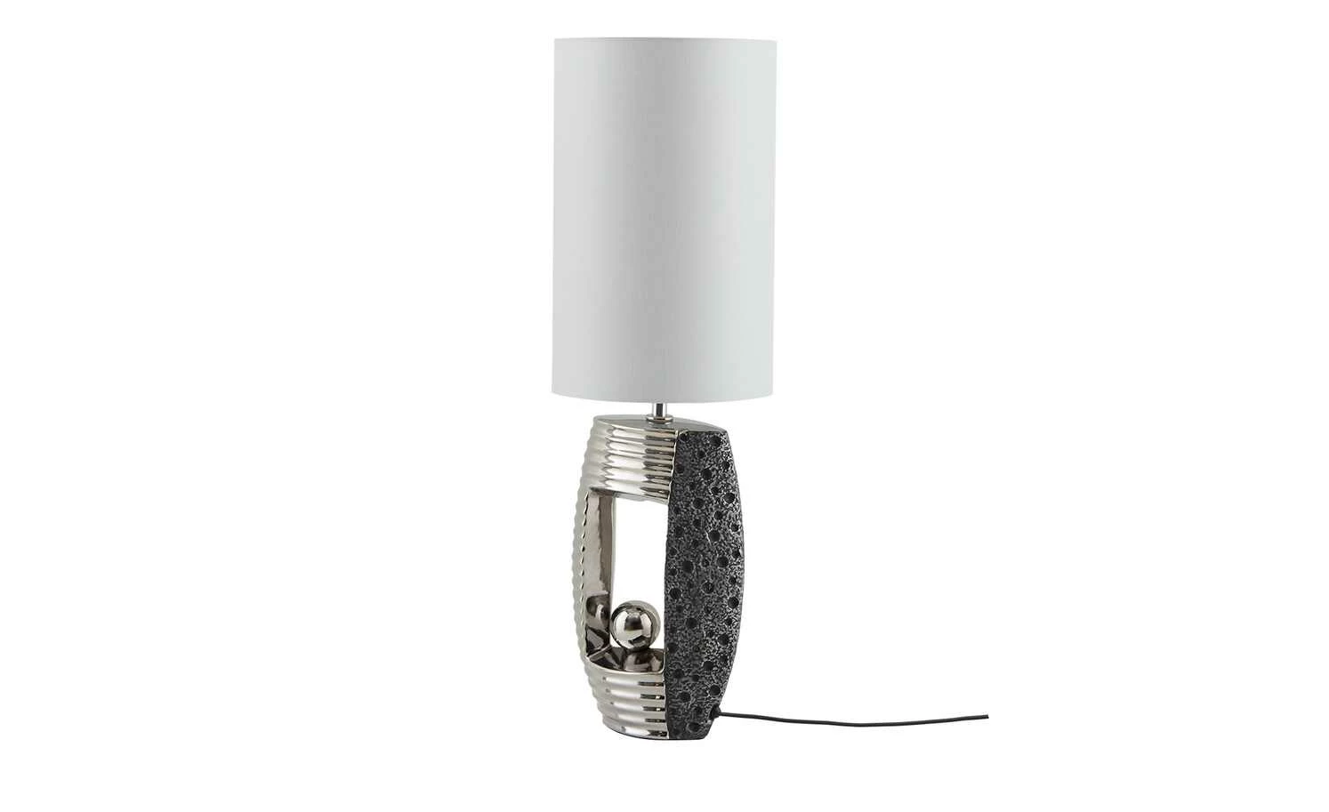 B-Leuchten Tischleuchte, 1-flammig, chrom/Stoffschirm grau