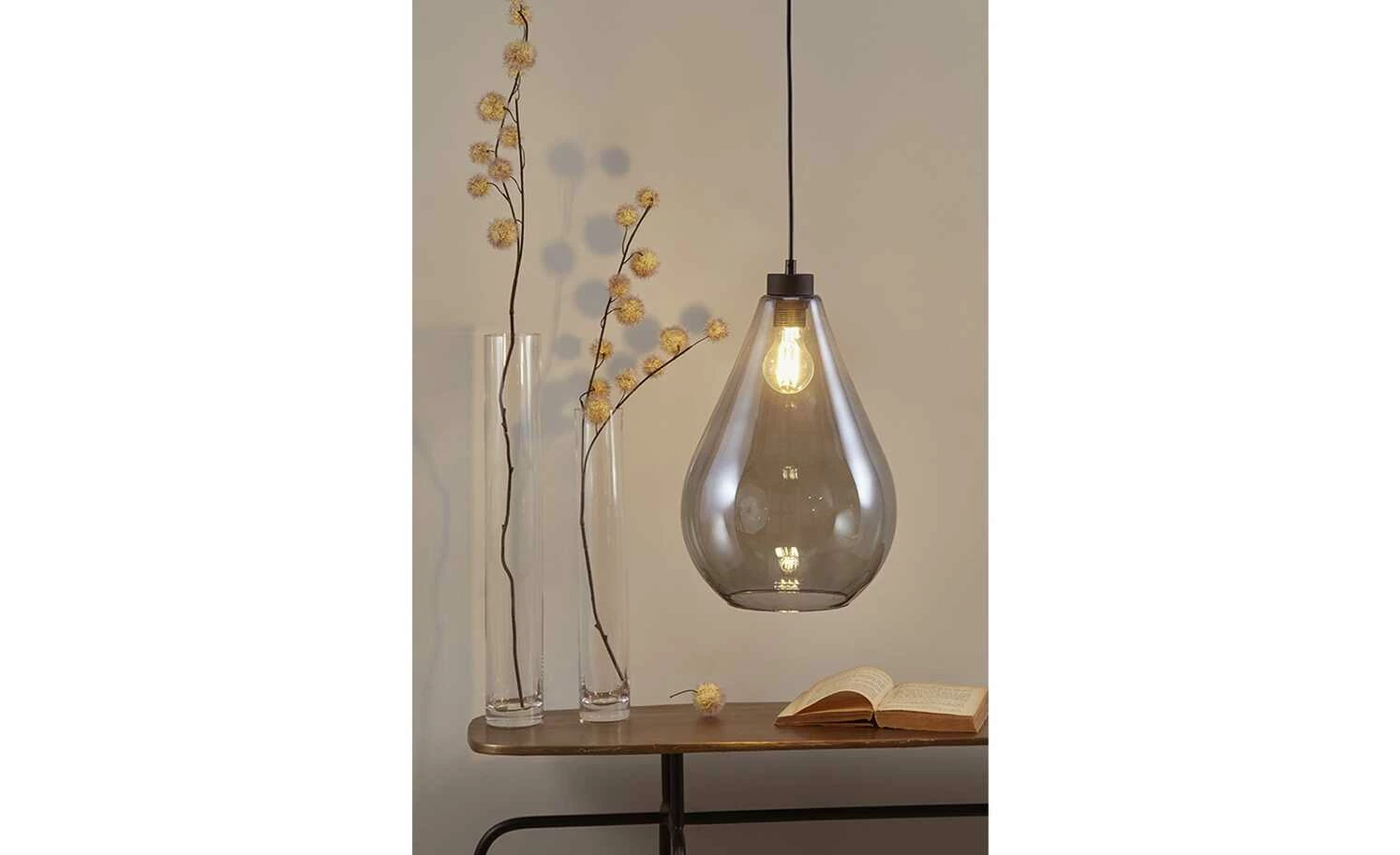 Pendelleuchte, 1-flammig, schwarz/Glas graphitfarben