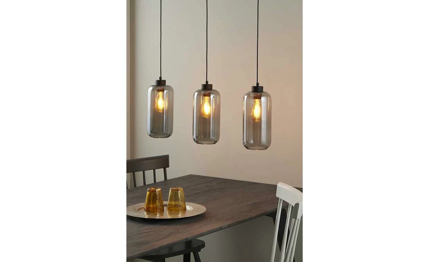 Pendelleuchte, 3-flammig, Glas graphitfarben