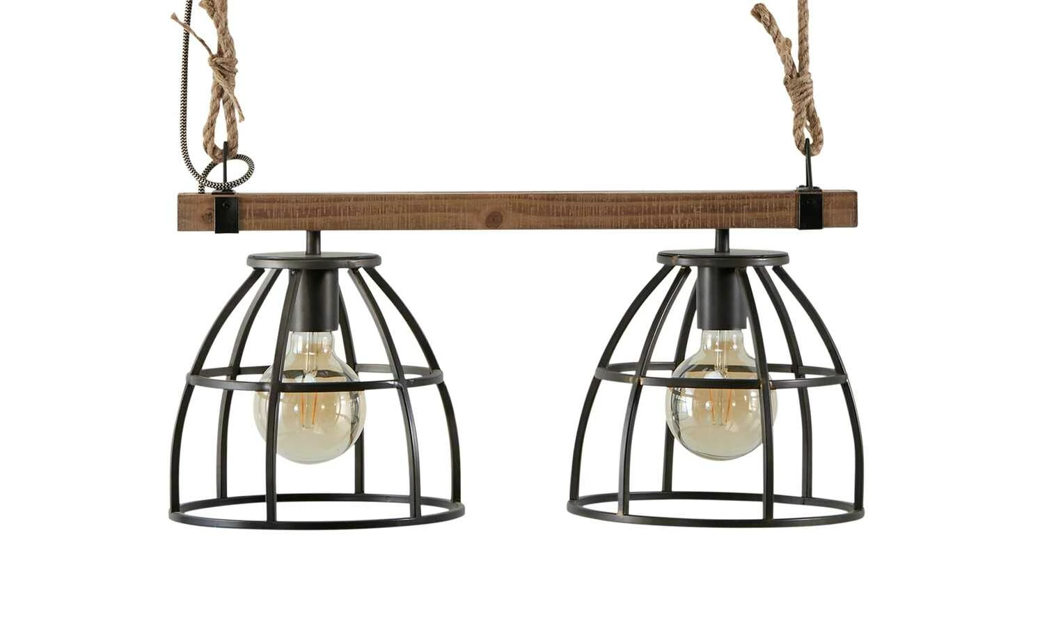 Pendelleuchte, 2-flammig, schwarz/holz – Bild 2