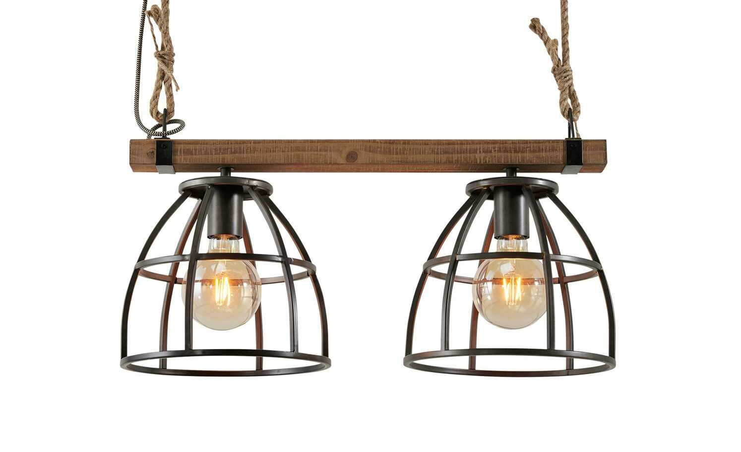 Pendelleuchte, 2-flammig, schwarz/holz – Bild 4