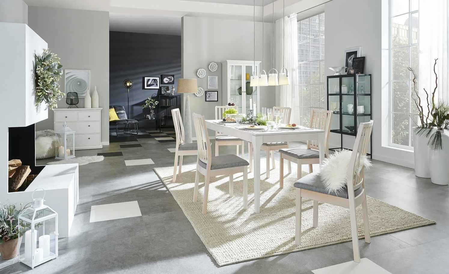 HOME STORY Stehleuchte, 1-flammig, Stoffschirm sandfarben | Weiß – Bild 2