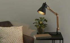 KHG Tischleuchte, 1-flammig, Buche/Schwarz