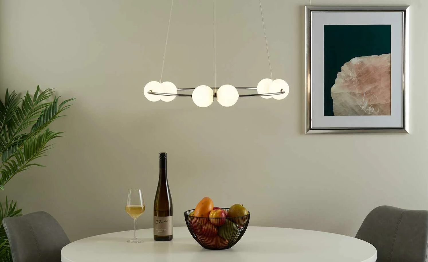 Meisterleuchten LED-Pendelleuchte, 6-flammig, chrom / weiß