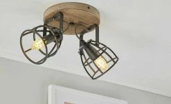 Deckenleuchte, 2-flammig, Holz/Metall