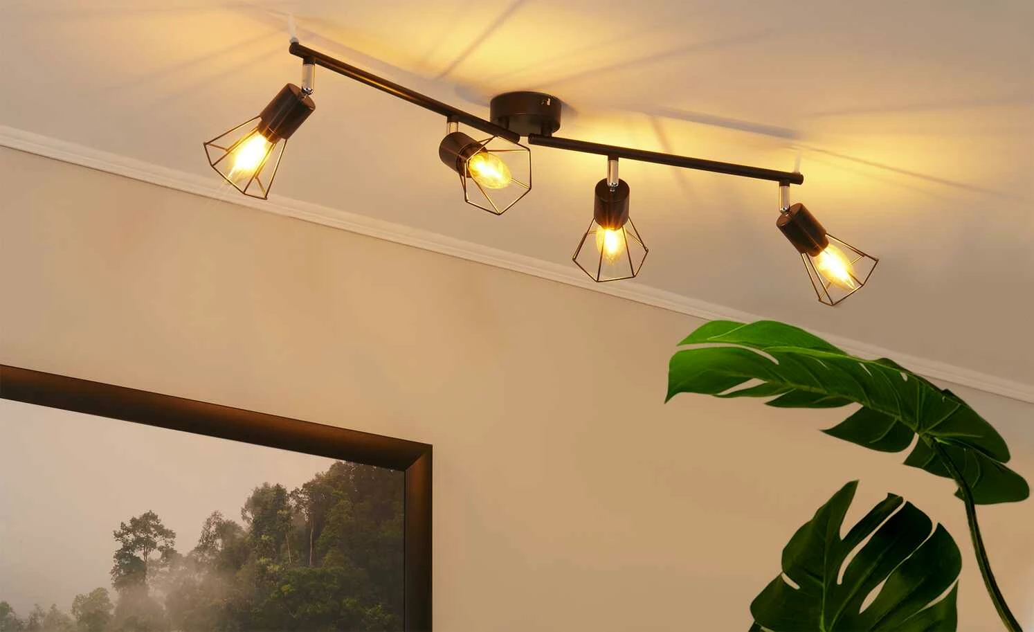 Deckenstrahler, 4-flammig, Draht schwarz