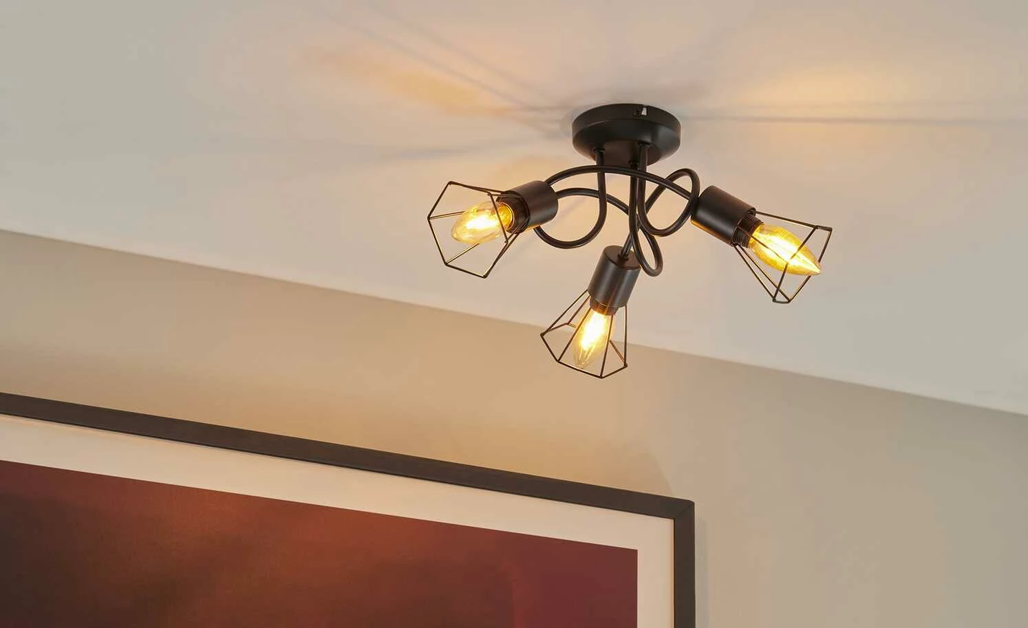 Deckenstrahler, 3-flammig, Draht schwarz