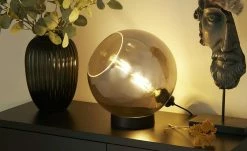 Tischleuchte, Glaskugel in Rauchglas | Schwarz