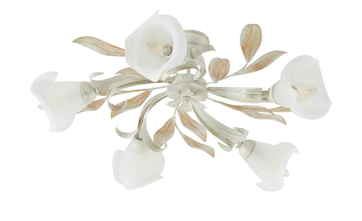 Deckenleuchte, 5-flammig weiß/goldfarben abgesetzt – Bild 2