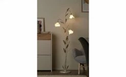 Stehleuchte, 3-flammig, weiß/goldfarbend abgesetzt