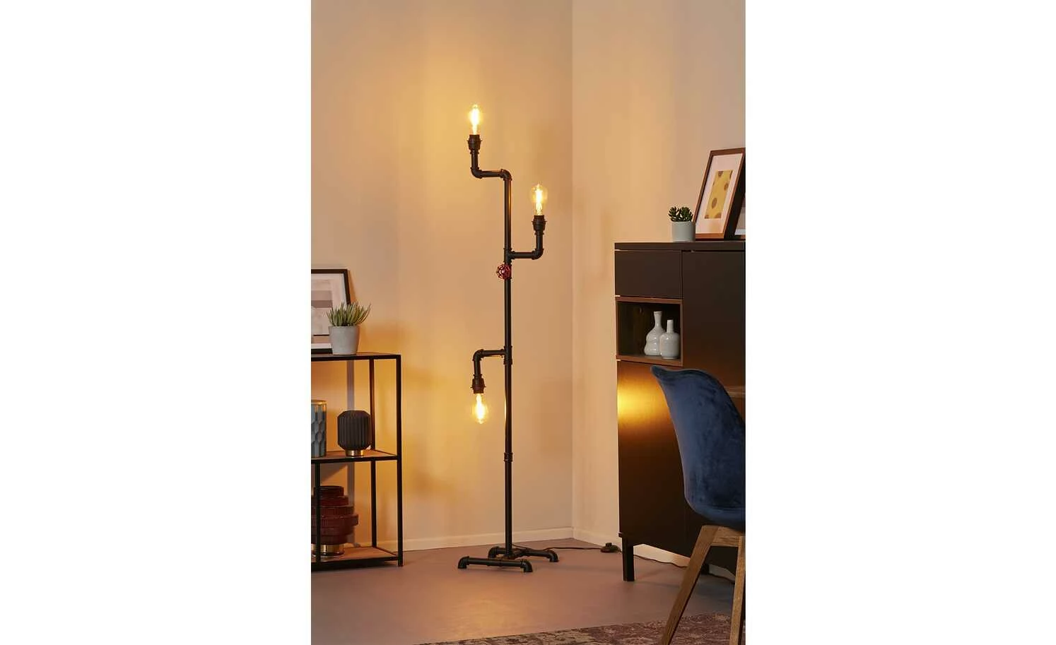 KHG Stehleuchte, 3-flammig, schwarz ´Wasserrohr`