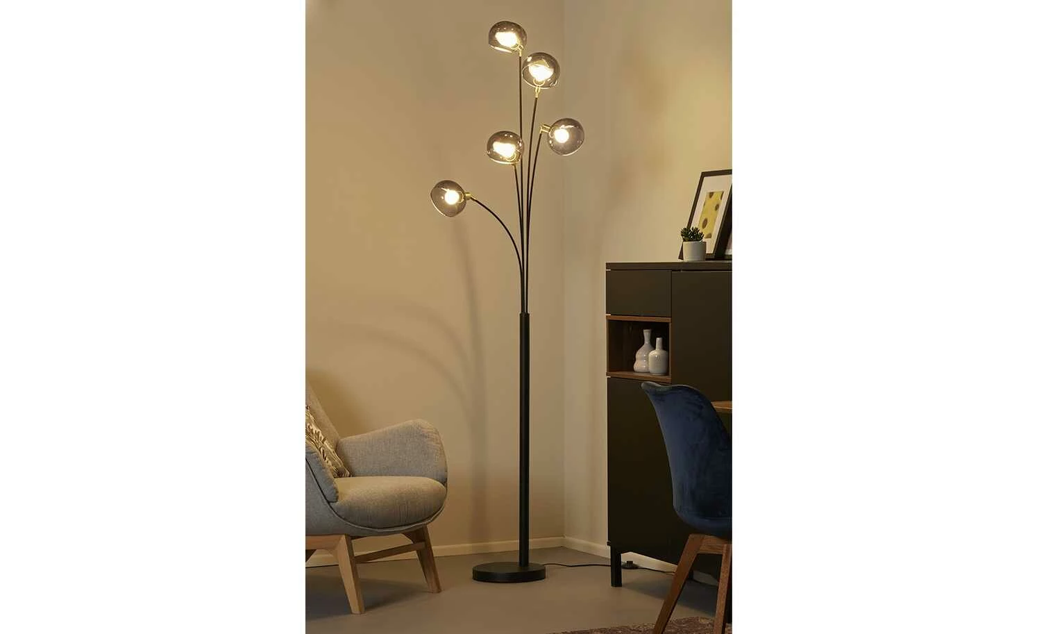 Meisterleuchten Bogenleuchte, 5-flammig, schwarz / Rauchglas – Bild 3