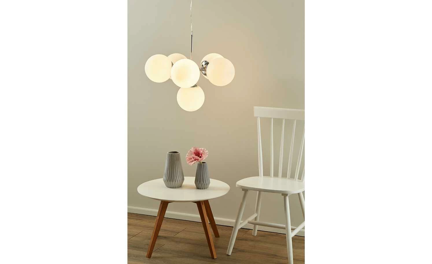 Meisterleuchten Pendelleuchte, 6-flammig, chrom/ Glaskugel