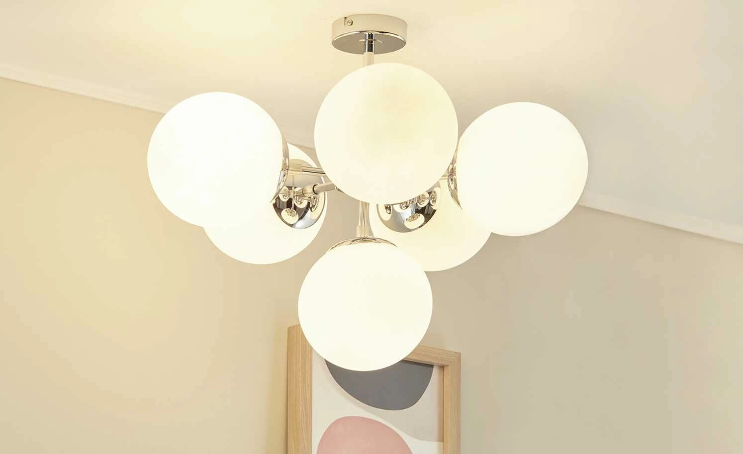 Meisterleuchten Deckenleuchte, 6-flammig, chrom/ Glaskugel