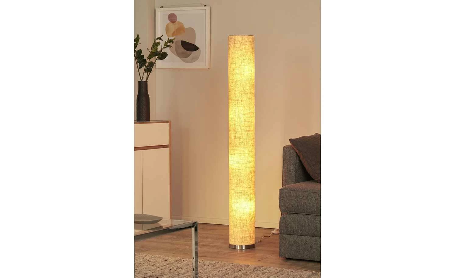 Fischer-Honsel Stehleuchte, Leinen-Schirm, sandfarben