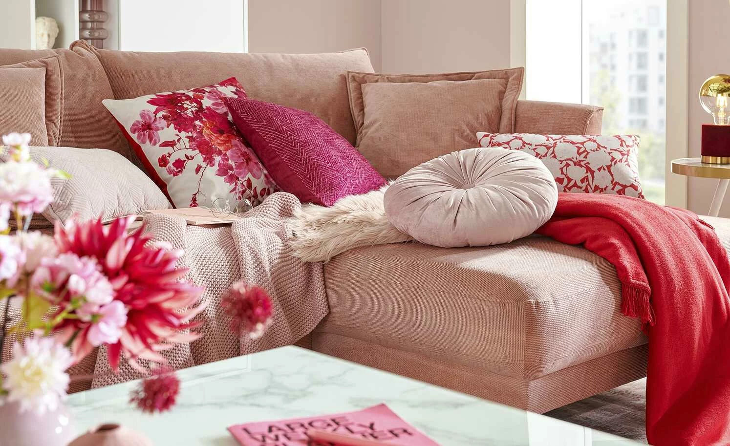 Trio Tischleuchte, 1-flammig, Samt rot