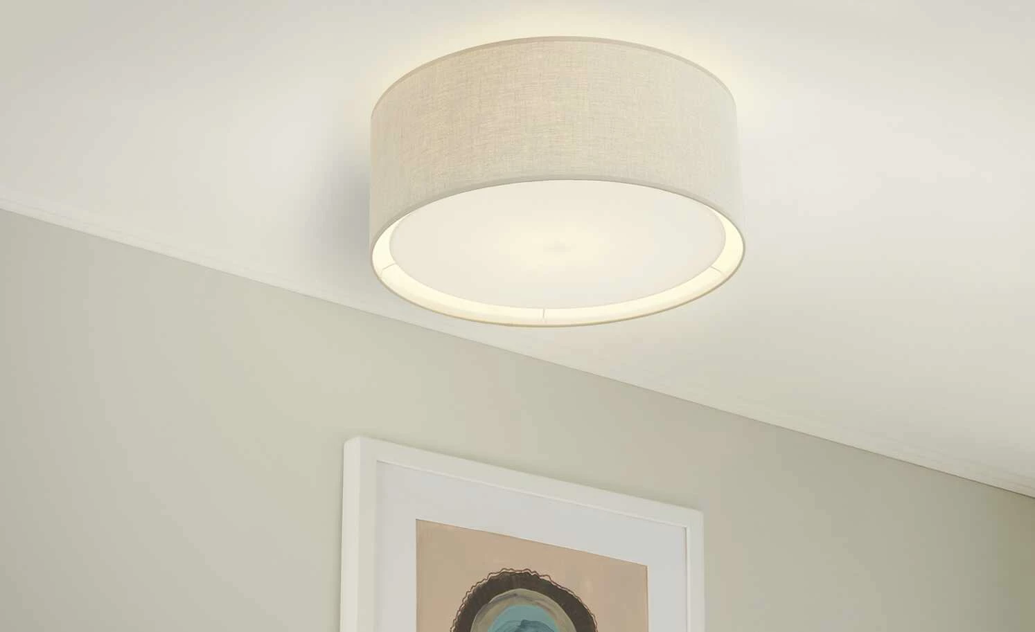 Stoffdeckenleuchte, 1-flammig, Leinen-Natur | Braun