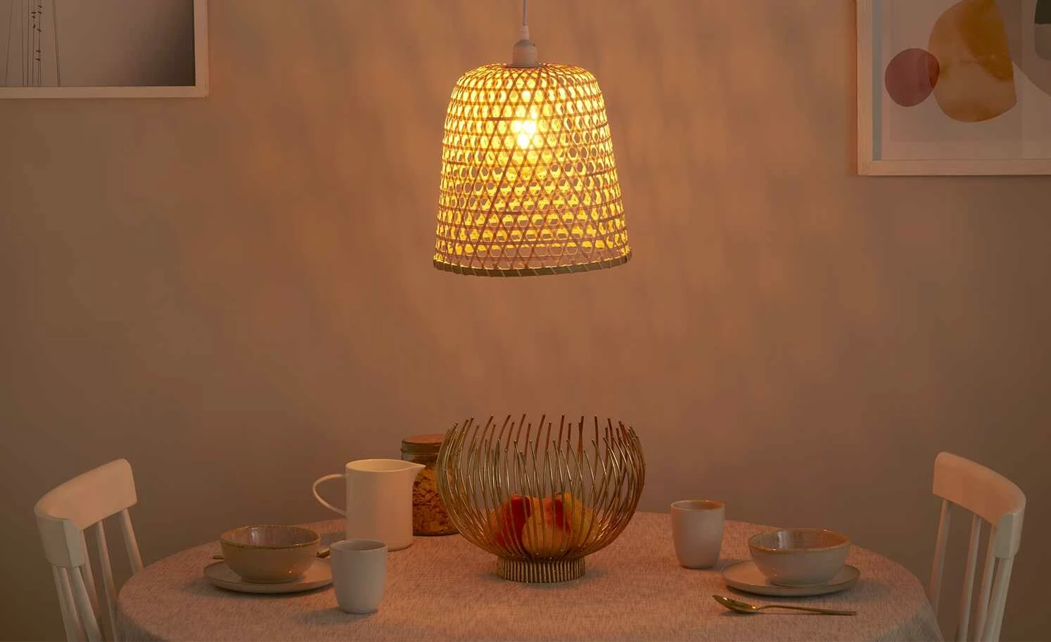 HOME STORY Pendelleuchte, 1-flammig, Bambus-Schirm