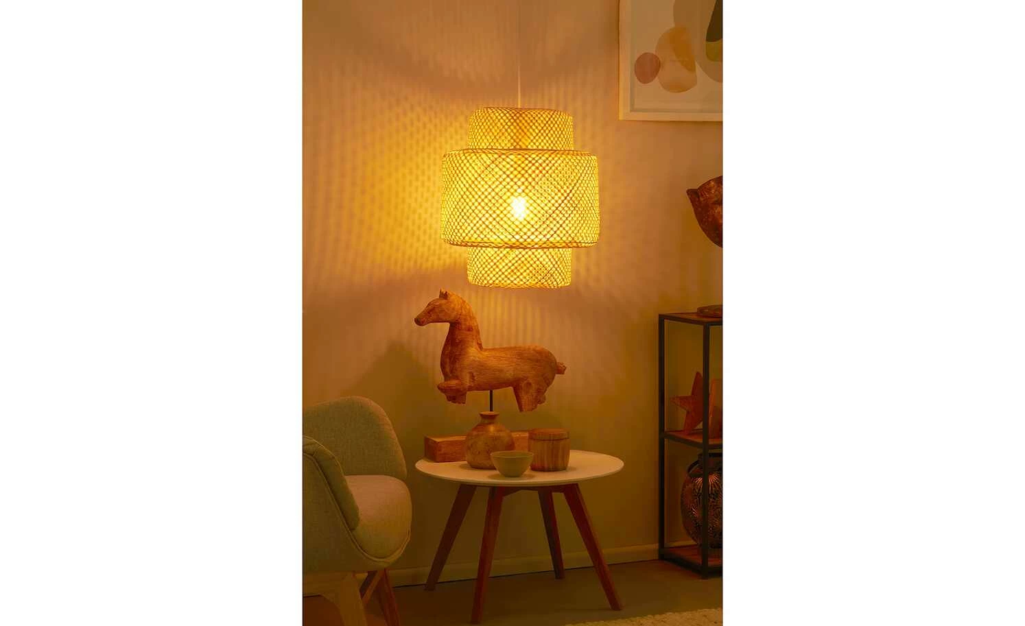 HOME STORY Pendelleuchte, 1-flammig, Bambus-Schirm ´groß´