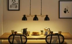 KHG Pendelleuchte, 3-flammig, schwarz mit Pinienholz