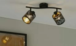 KHG Deckenstrahler, 2-flammig, schwarz/gold mit Stanzung